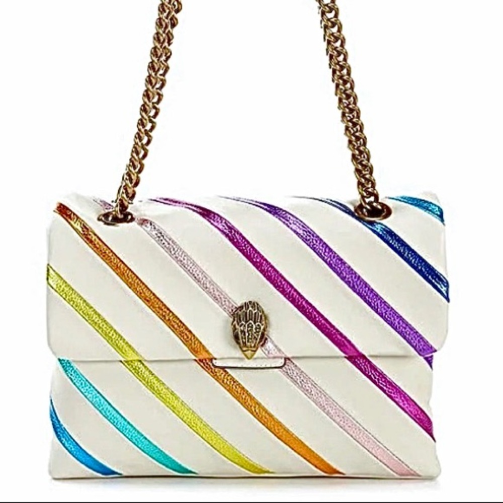 🚫SOLD🚫 Kurt Geiger XL Metallic Rainbow Stripe Leather Kensington Shoulder Bag - Picture 3 of 10